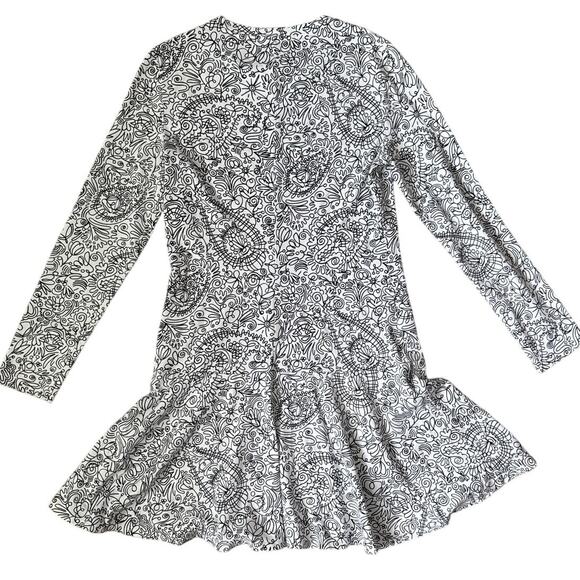 Tory Burch Black & White Long-Sleeve Drop Waist Doodle‎ Dress Size Small - Picture 9 of 13